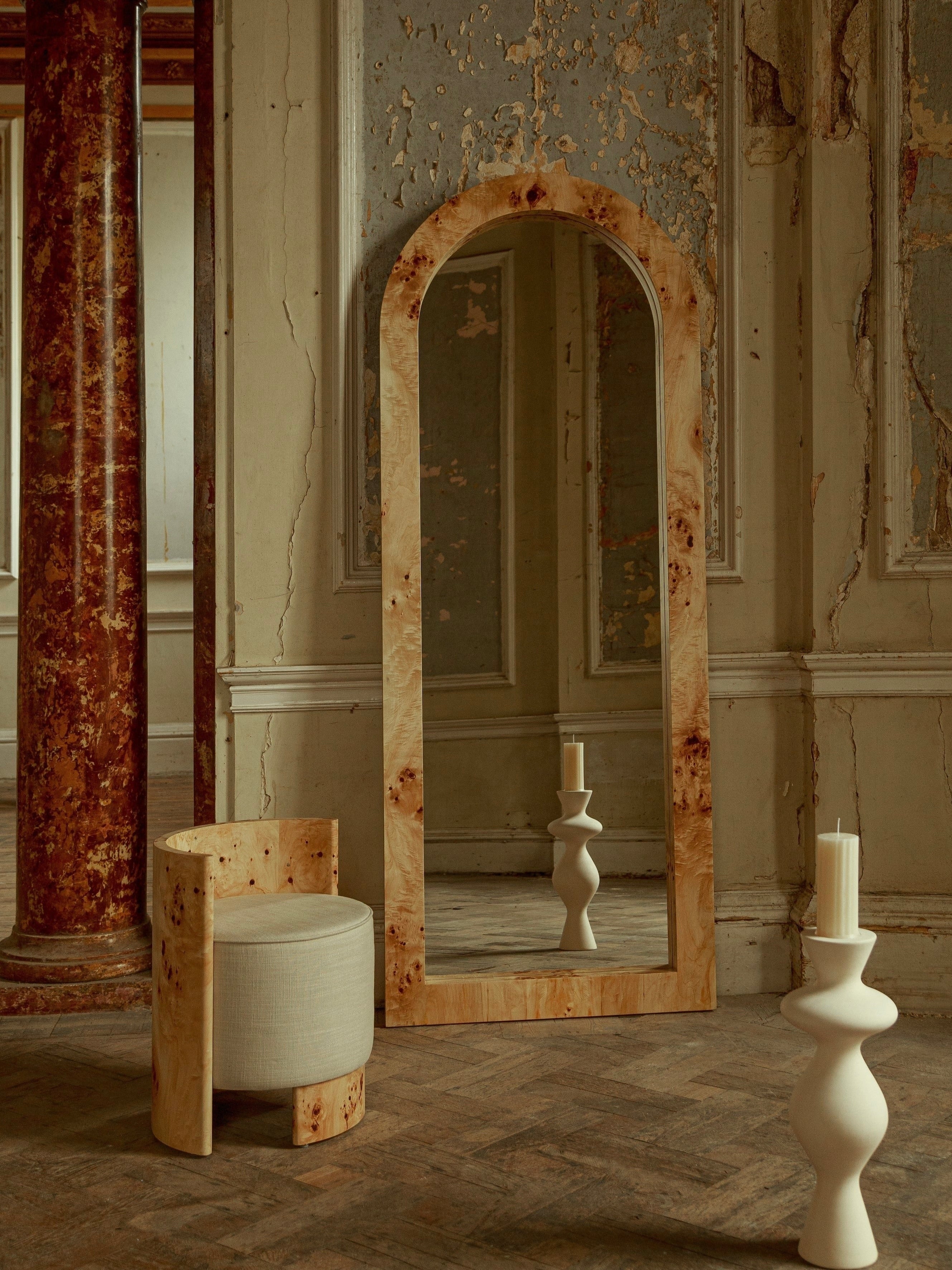 Arched Burl Wood Floor Mirror - Image 2