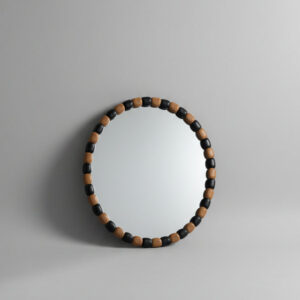 Round Teak Black Wall Mirror