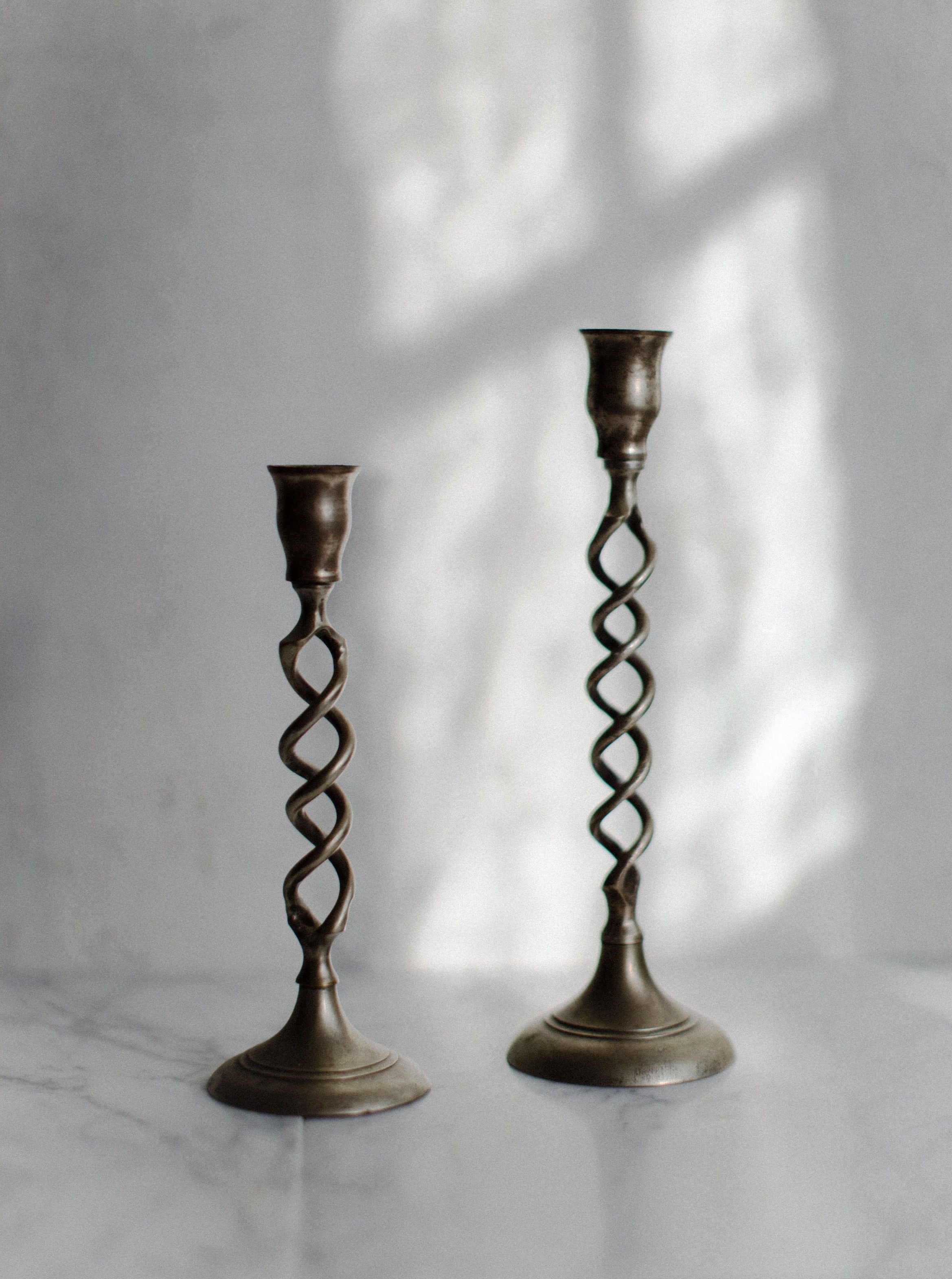 Pair of Twisted Brass Candle Holders