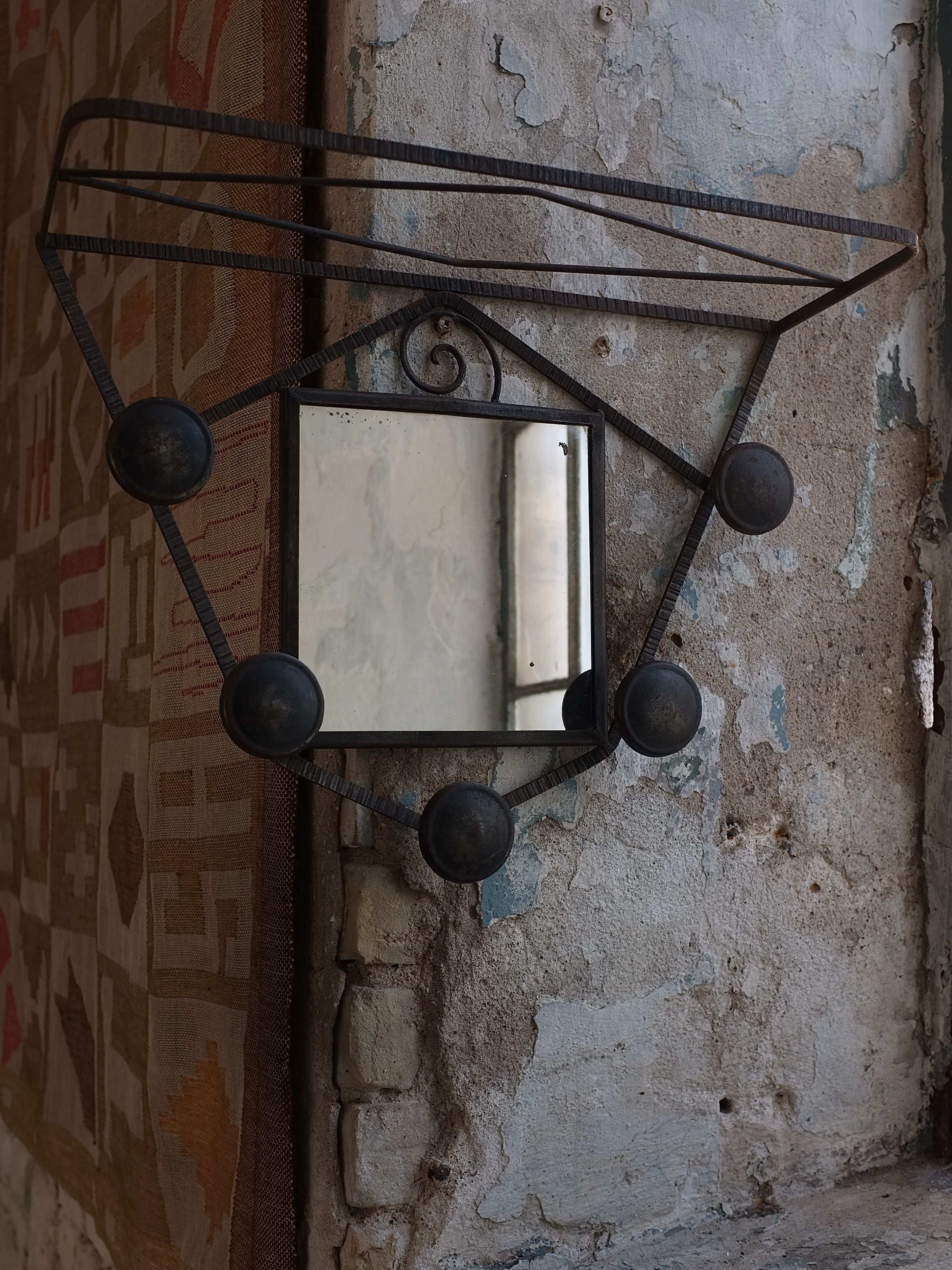 Wrought Iron Wall Mirror With Coat Rack - Image 5
