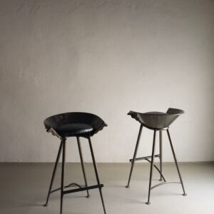 Set of 2 Brutalist Cast Metal Bar Stools