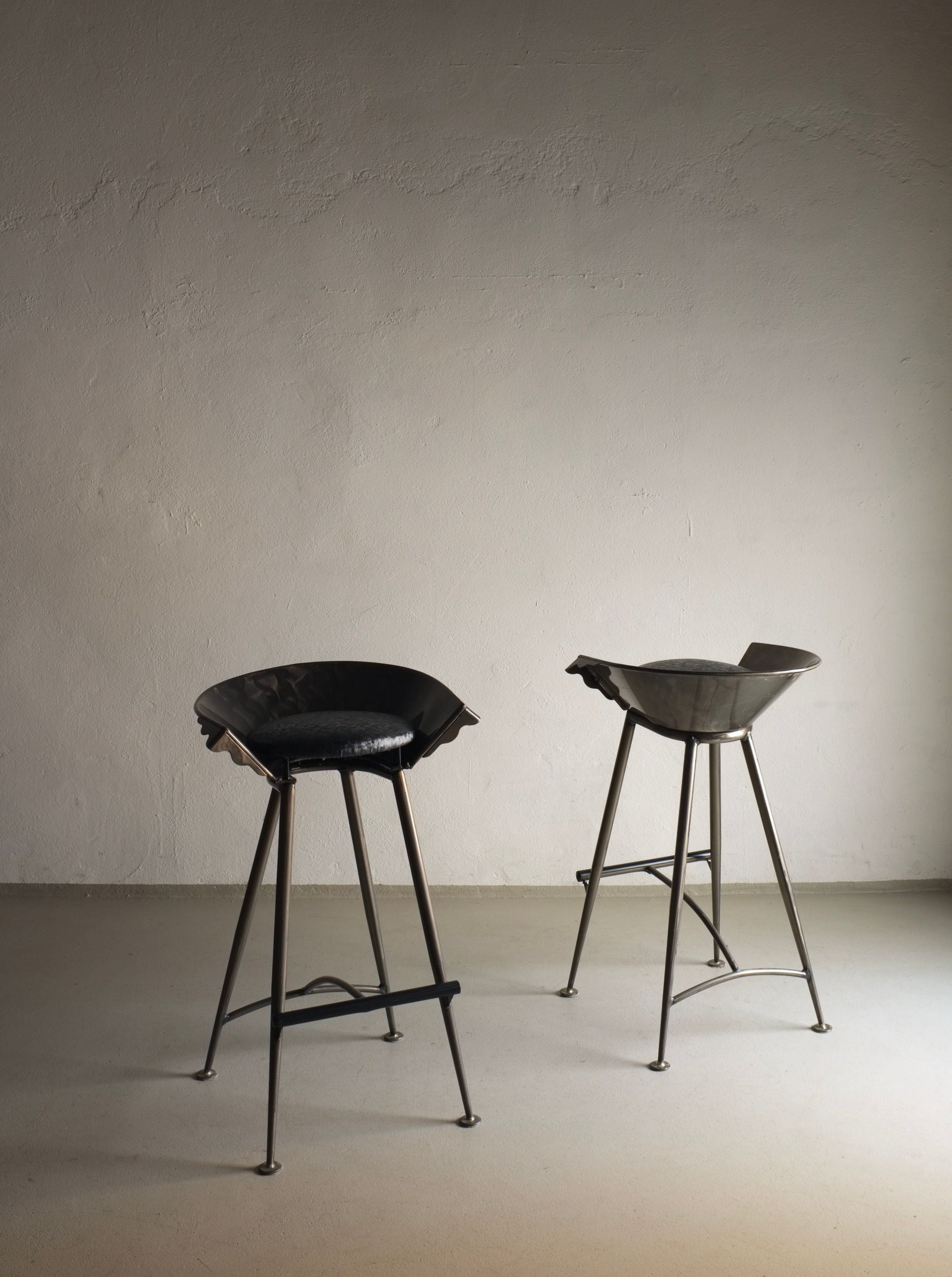 Set of 2 Brutalist Cast Metal Bar Stools