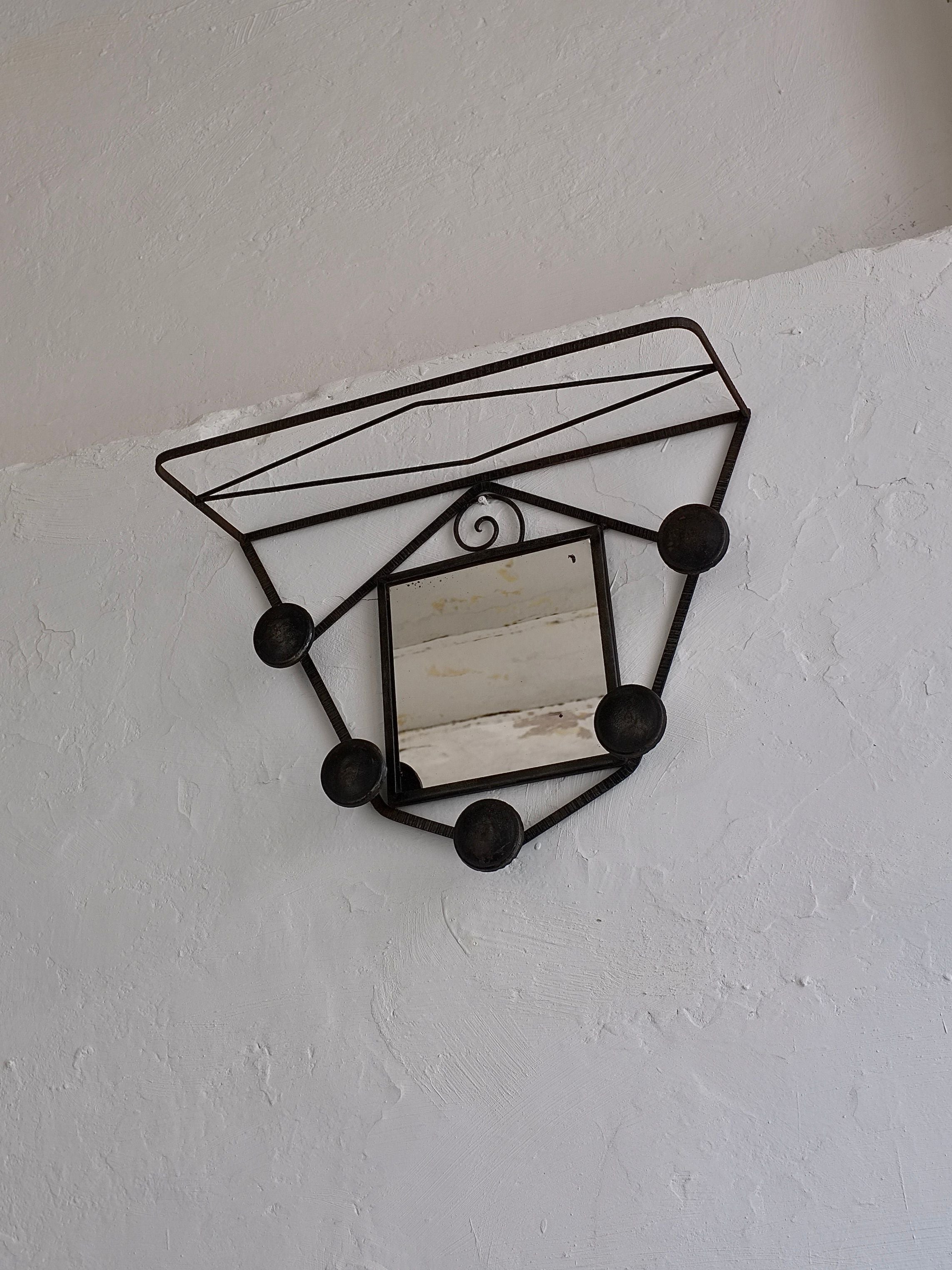 Wrought Iron Wall Mirror With Coat Rack - Image 4