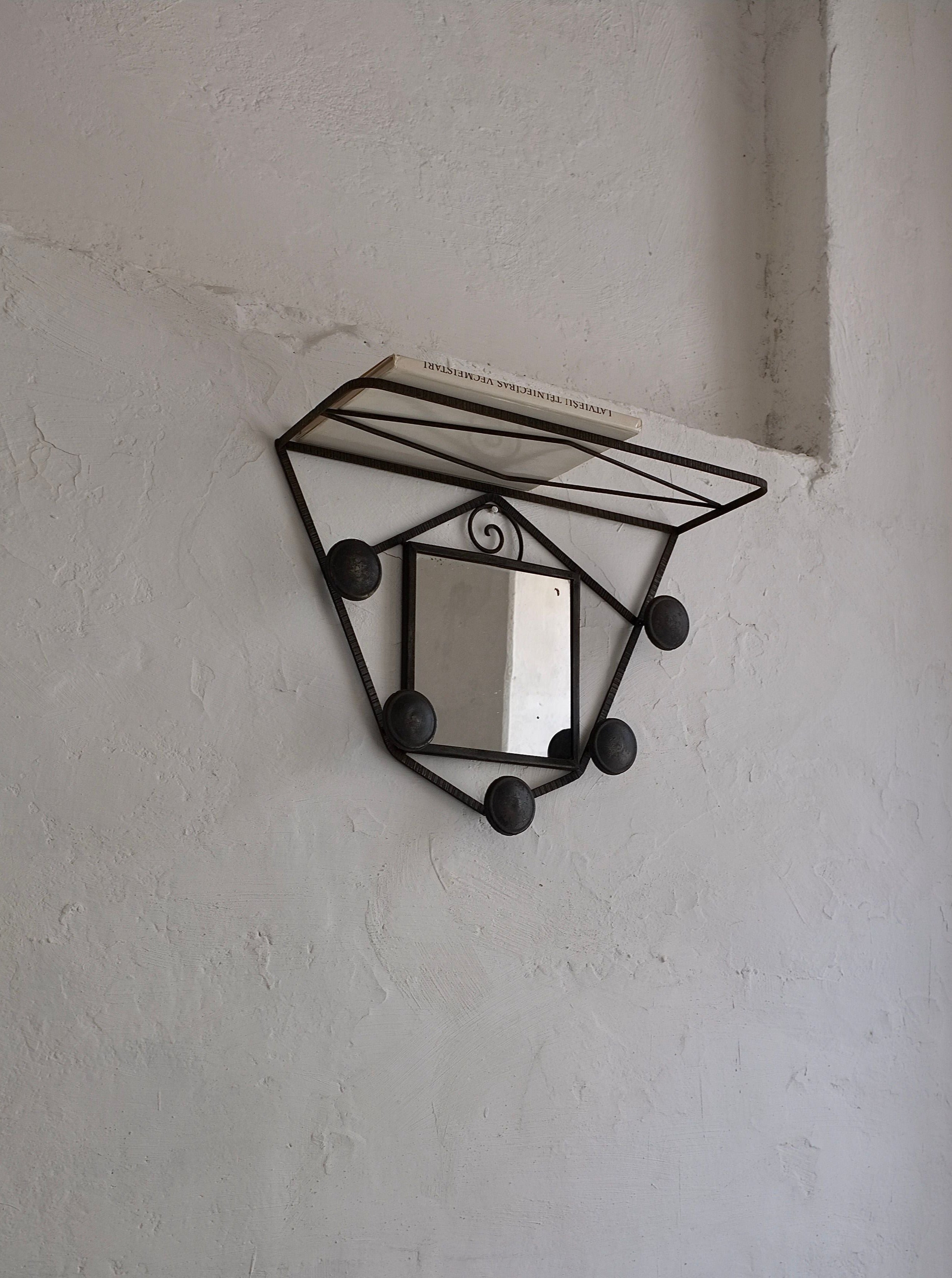 Wrought Iron Wall Mirror With Coat Rack