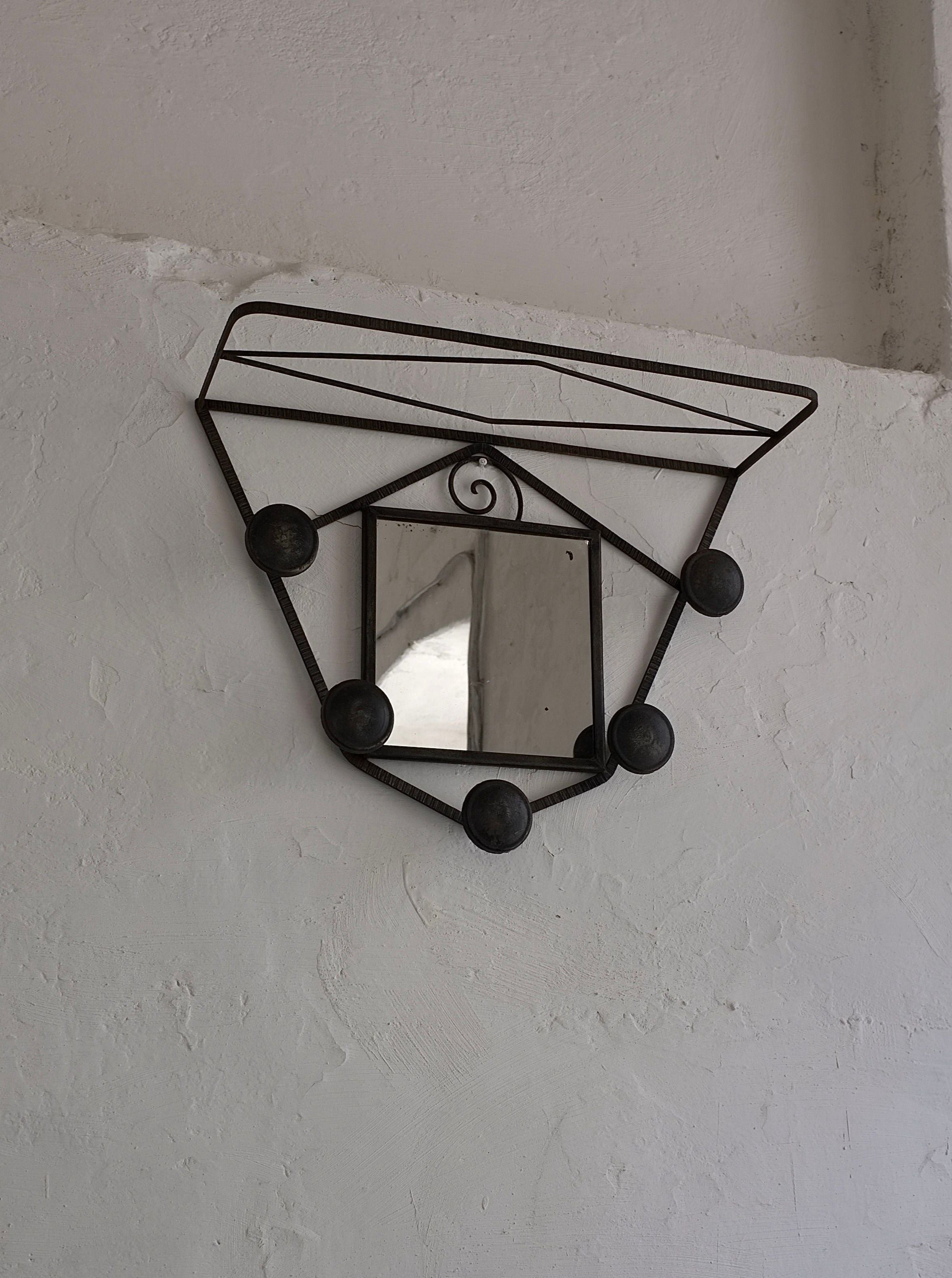 Wrought Iron Wall Mirror With Coat Rack - Image 3