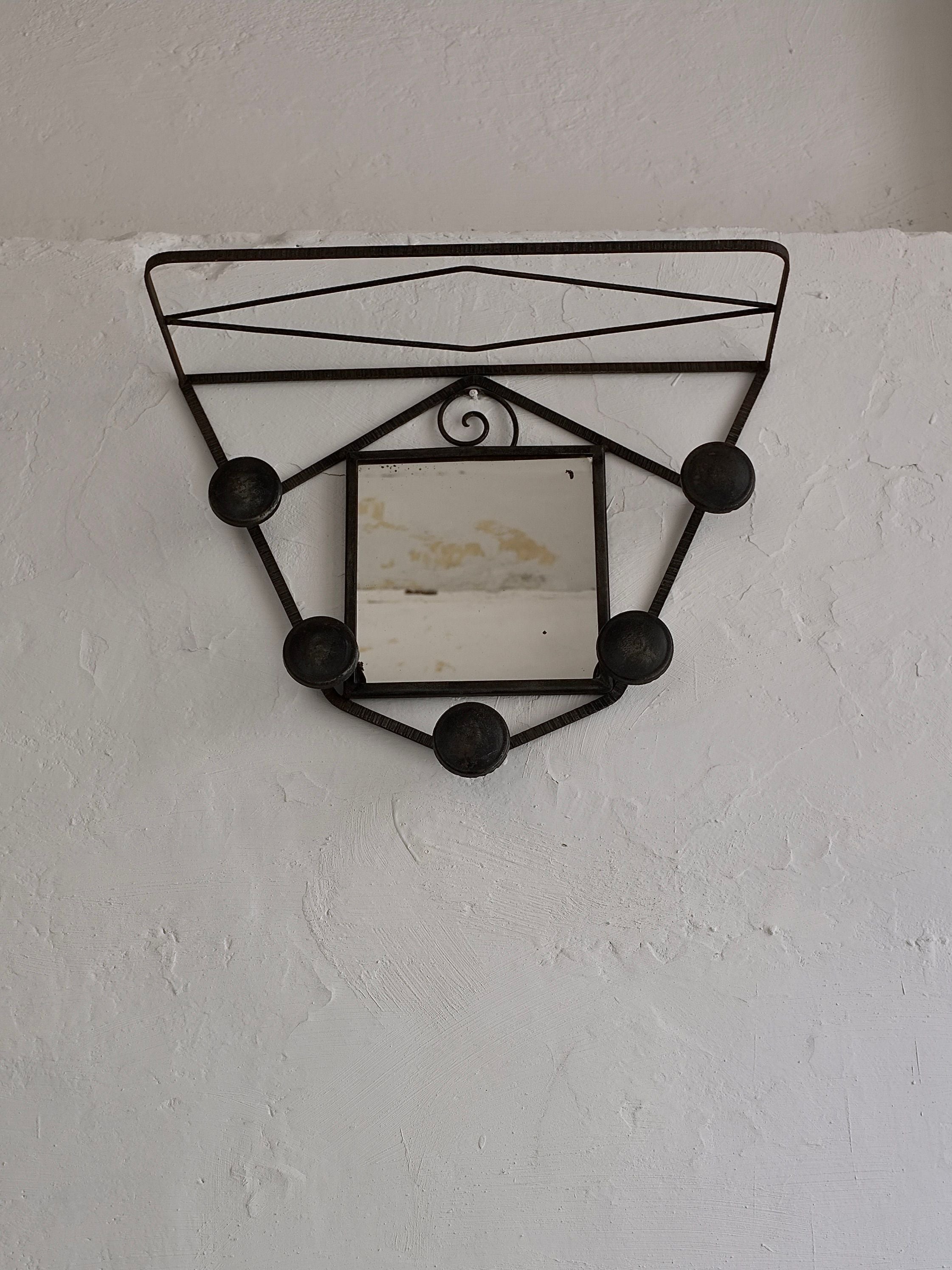 Wrought Iron Wall Mirror With Coat Rack - Image 2