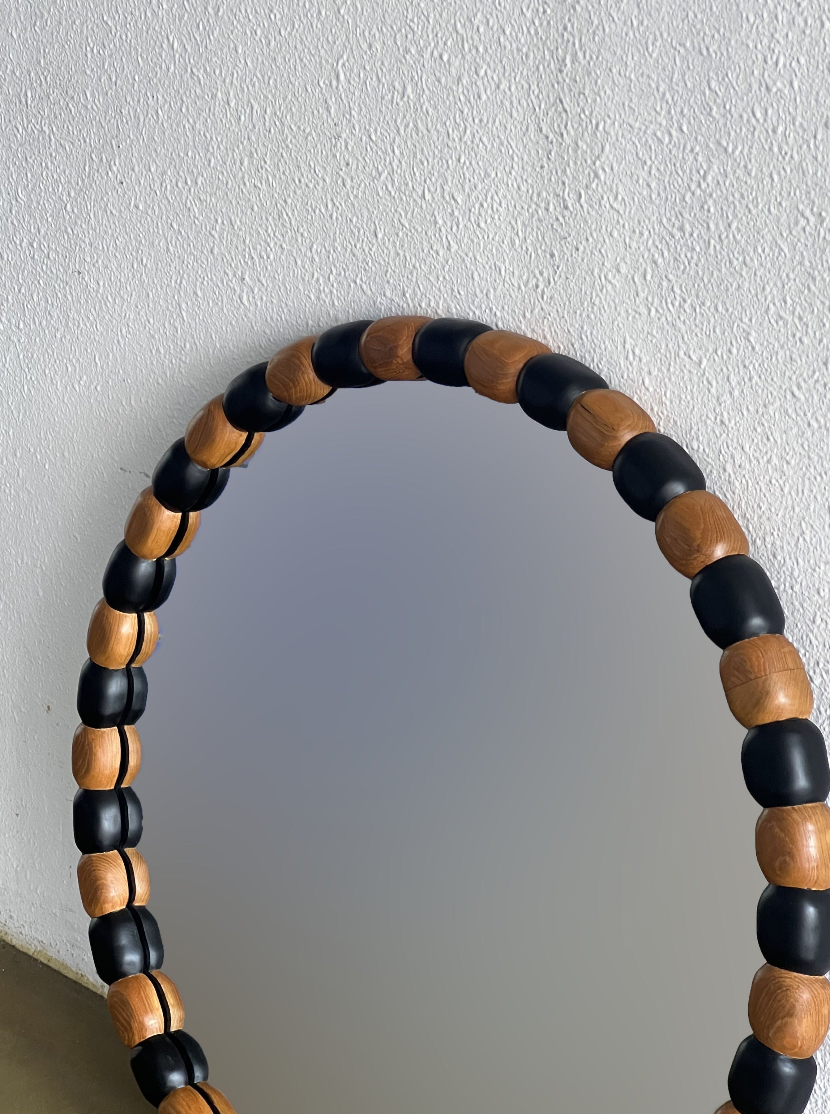 Round Teak Black Wall Mirror - Image 2